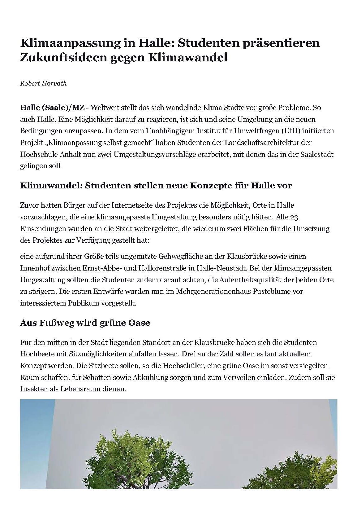 Das Bild zeigt einen Screenshot des Artikel aus der Mitteldeutschen Zeitung